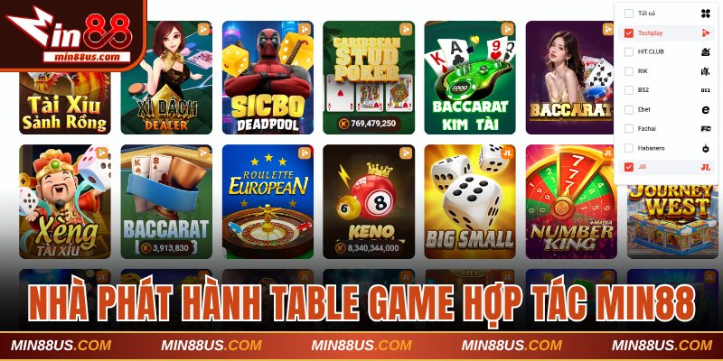 Các nhà phát hành table game hợp tác Min88